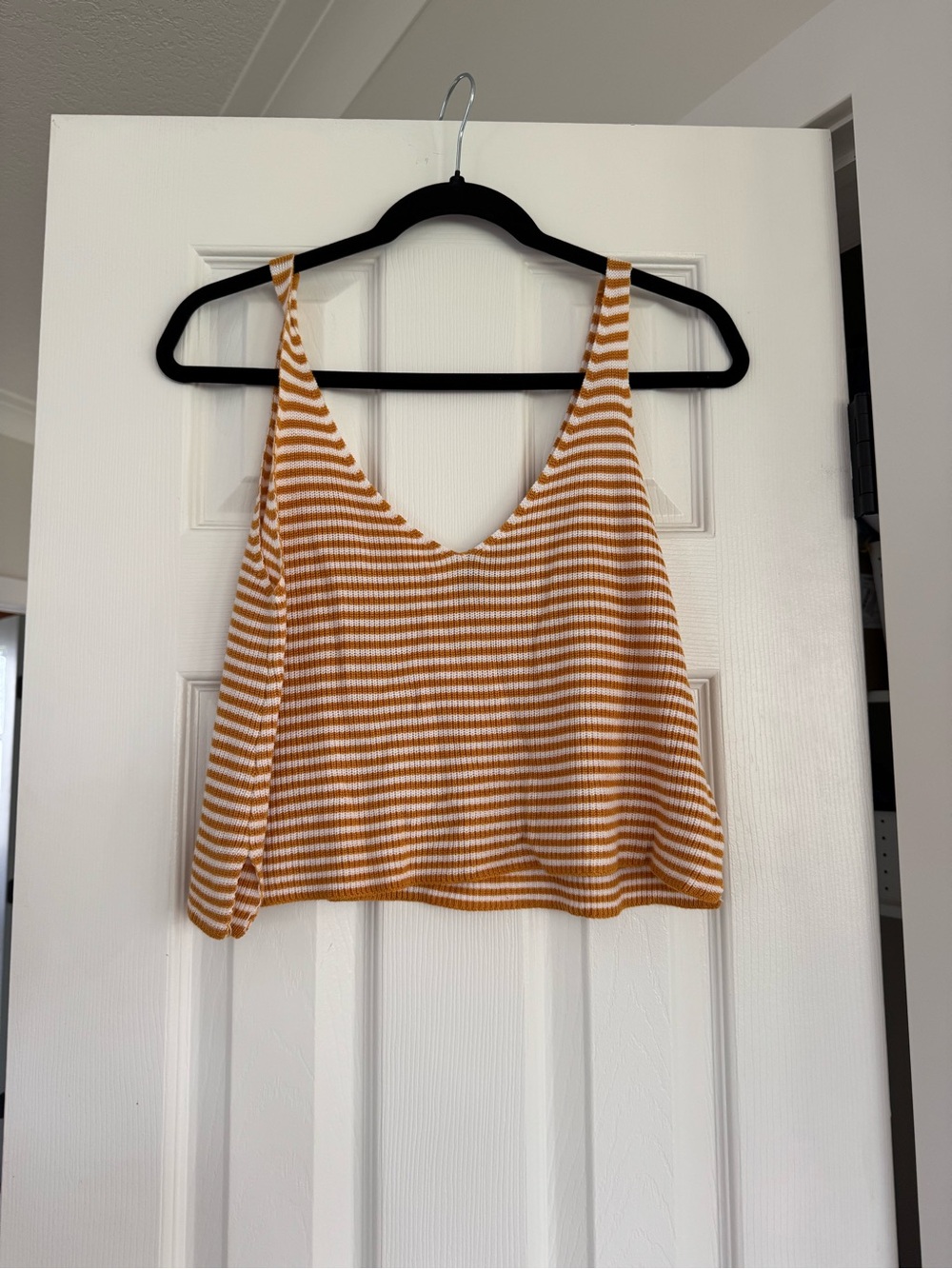 Forever 21 White and Mustard Striped V-Neck Tank